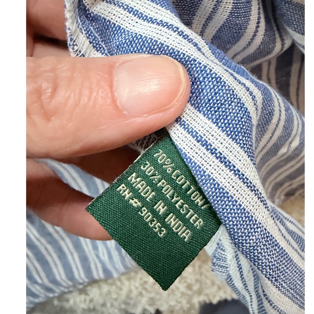 Anthropologie Meadow Rhodes Shirt Dress Size 1X Blue Stripe Puff Sleeve High-Low - Picture 7 of 9